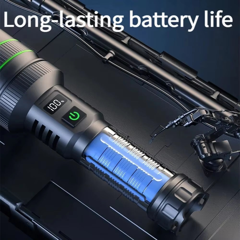 Most Powerful Long Shot LED Flashlight Zoomable Camping Torch Built-In 26650 Battery High Power Tactical Lantern for Outdoors