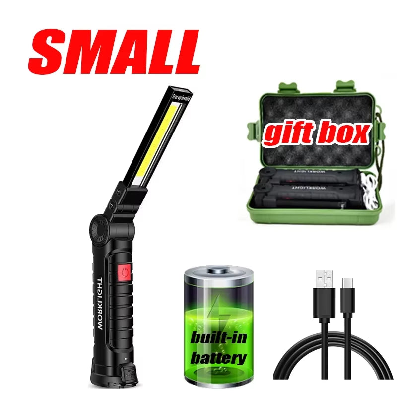 1Pc COB LED Work Light Dimmable USB Rechargeable LED Flashlight Inspection Lamp with Magnet&Hook 14500/18650 Battery Torch Light